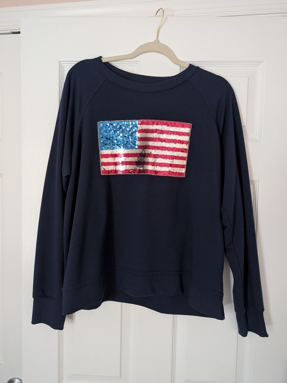 Philosophy Navy Sequin American Flag Crewneck Sweater XL